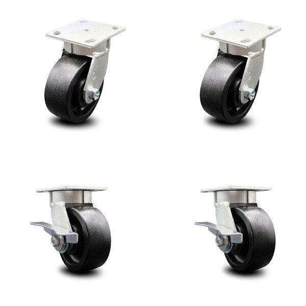 5 Inch Kingpinless Glass Filled Nylon Wheel Swivel Caster Set with 2 Brakes SCC